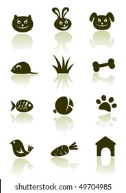 Stylized pet icons set isolated on a white background.