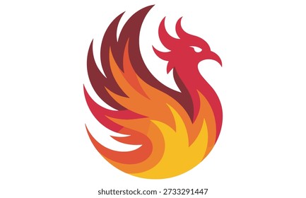 Un fénix estilizado emerge de llamas vibrantes, representando el renacimiento y la transformación ardiente.