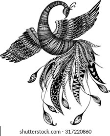 stylized phoenix, firebird, bird, fairytales bird