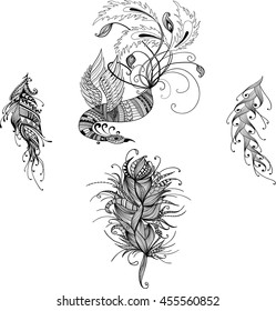  stylized phoenix, firebird, bird, fairytales bird