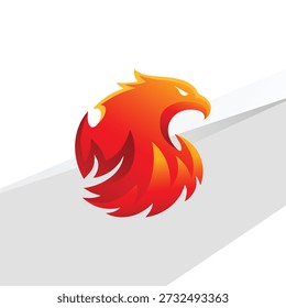 Ilustración estilizada de cabeza de fénix en rojo naranja