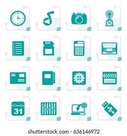 Stylized Phone Performance, Internet and Office Icons - Vector Icon Set
