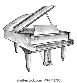 Stylized Piano. Musical Instrument. Graphic Arts. Drawing By Hand. Doodle. Tattoo.