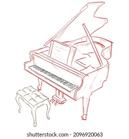 Stylized Piano Musical instrument Vector Illustration. Hand Drawn Piano

