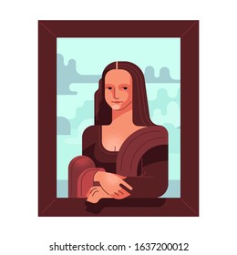 Stylized picture of Mona Lisa. Renaissance woman, antiquity. Vector illustration.