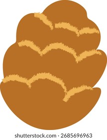 A stylized pine cone with textured layers in a cartoon style. The image depicts a botanical element with a playful appearance. Cartoon vector illustration.