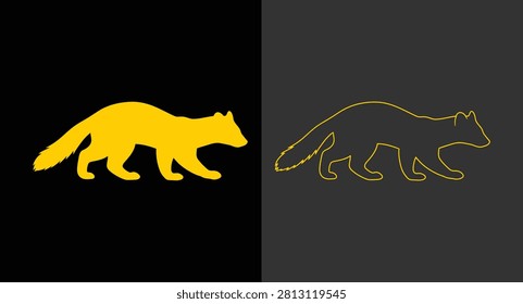 Stylized pine marten silhouette and outline graphic with mustelid, silhouette