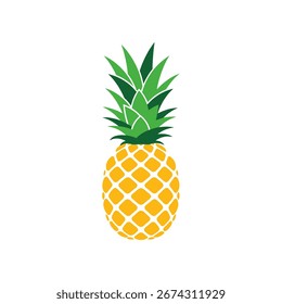 Una piña estilizada con un patrón geométrico amarillo y una corona verde de hojas. La piña se representa en un estilo simple y gráfico.