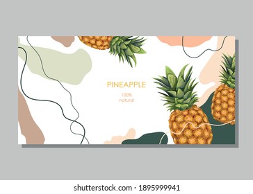 Stylized pineapples on an abstract background. Ripe pineapple. Card, banner, poster, sticker, print, advertising material. Vector illustration.