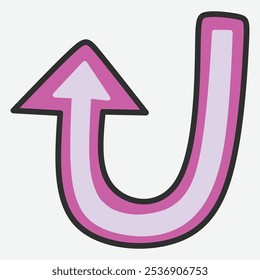 A stylized pink arrow pointing upward, featuring a curved design and gradient shading.