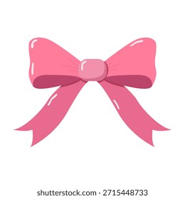 Stylized pink bow with shiny highlights and soft rounded shapes. Charming decorative artwork perfect for Valentine s themes, gift designs, greeting cards, stickers, posters, and sweet romantic