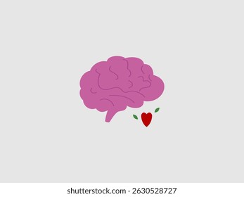 A stylized pink brain is depicted alongside a small red heart