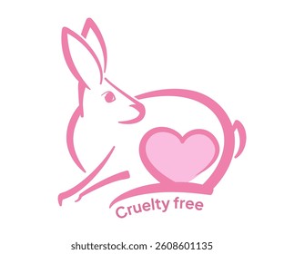 Stylized pink bunny featuring a heart, representing cruelty free products and promoting ethical consumerism while supporting animal rights and welfare through compassion and kindness