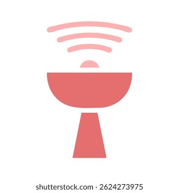 Stylized pink communications dish emitting signal waves with abstract design