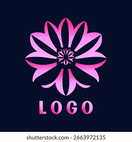A stylized pink floral logo with a gradient effect, set against a dark blue background, with the word 'LOGO' below.