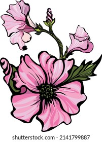 Stylized pink flower drawing on white backround