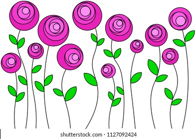 stylized pink flowers standing in a row
