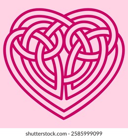 Stylized pink heart adorned with a Celtic knot-like pattern. The intricate interlocking loops form a visually captivating and complex design.