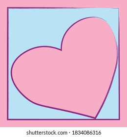 stylized pink heart in a blue square frame