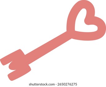 Stylized Pink Heart Key Vector Illustration for Love, Romance, Valentine's Day, and Unlock Concepts