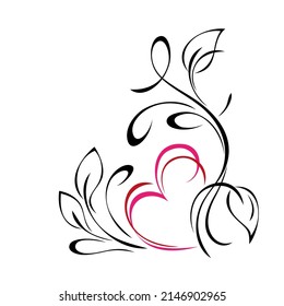 stylized pink heart with leaves and swirls. graphic decor