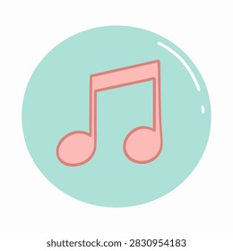 Stylized pink musical note symbol representing music, melody, and sound on a soft light blue circular background, suitable for music themes and design projects.