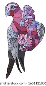 Stylized pink parrots on an isolated white background