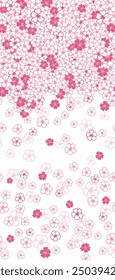 Stylized pink peach blossom pattern running along the fabric width. The falling flower pattern is gentle and romantic. Suitable for women's dress designs. Horizontal printed sample, size 1m50