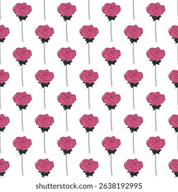 Stylized pink rose. Seamless pattern. Vector illustration.