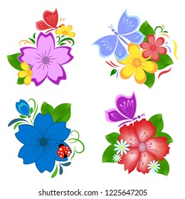 Stylized pink roses ornament on white background