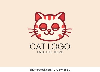 Cara de gato rosa y blanco estilizado con el logotipo del Vector del icono de los bigotes Plantilla