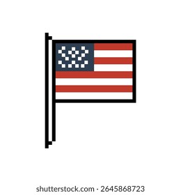 Uma versão estilizada de arte em pixels da bandeira nacional americana, ideal para uso em gráficos patrióticos ou retro-temáticos.