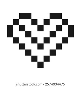 Stylized Pixel heart shape. Black Day greeting design element idea. Pixel art concept in minimalism