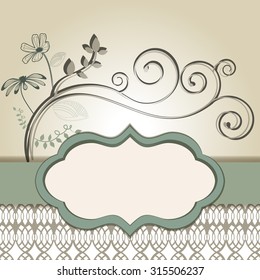 Stylized placard with bottom pattern and coil flourish 
