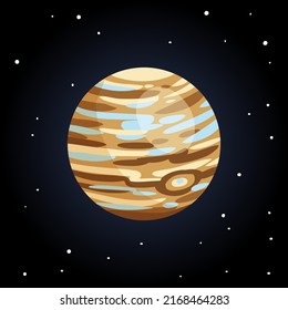 Stylized planet Jupiter isolated cartoon image. Astronomic logo image. Media glyph icon