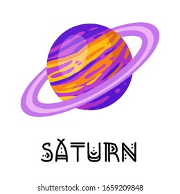 Stylized planet Saturn isolated cartoon image. Astronomic logo image. Media glyph icon