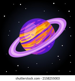 Stylized planet Saturn isolated cartoon image. Astronomic logo image. Media glyph icon
