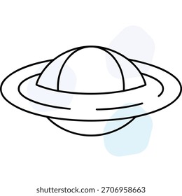 Ilustración planetaria estilizada con anillos y Formas abstractas en el fondo
