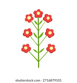 Planta estilizada con flores rojas redondas simples y hojas verdes que crean un diseño geométrico equilibrado, ideal para primavera, naturaleza o temas decorativos