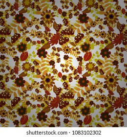 Stylized plant floral ornament. Flower seamless pattern. Abstract floral textile print for decoration, green, red and brown fashion traditional vector vintage art.