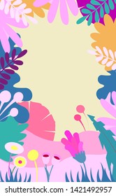 Сard with stylized plants and leaves.Can be used for wallpaper, pattern fills, textile, web page background, surface textures, Image for advertising booklets, banners, flayers
