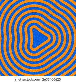 Stylized play button icon with orange ripple lines on a blue background. Vector illustration with bold graphic design.