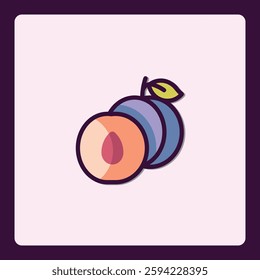 Stylized plum fruit icon displaying fresh simplicity and vivid colors