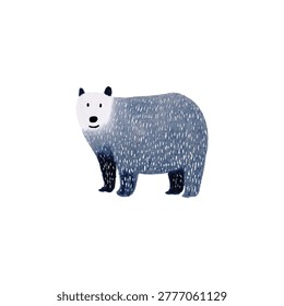 Stylized polar bear with blue textured body and white head standing on white background
