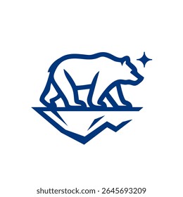 stylized polar bear line art design. Geometric minimalist ice bear logo icon with ice mountain.
