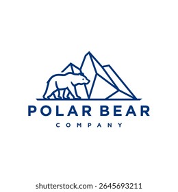 stylized polar bear line art design. Geometric minimalist ice bear logo icon with ice mountain.
