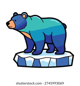 A stylized polar bear standing confidently atop a cracked ice floe with gradient blue and teal fur tones evoking arctic wilderness and climate awareness