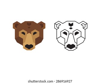 Stylized polygonal bear head in two variants: flat colors and black wireframe.