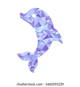 Stylized polygonal blue dolphin isolated on a white background.