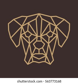 Stylized polygonal dog head.Vector geometric illustration. Simple line design.  Contemporary logo icon on brown background